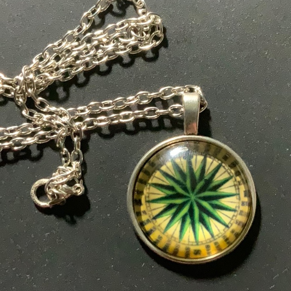 Silver Cabochon Necklace - Compass